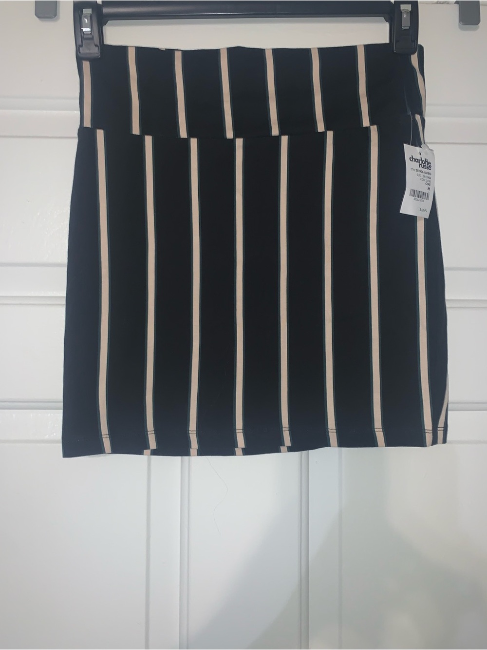Charlotte Russe Black Mini Skirt with Beige Vertical Stripes